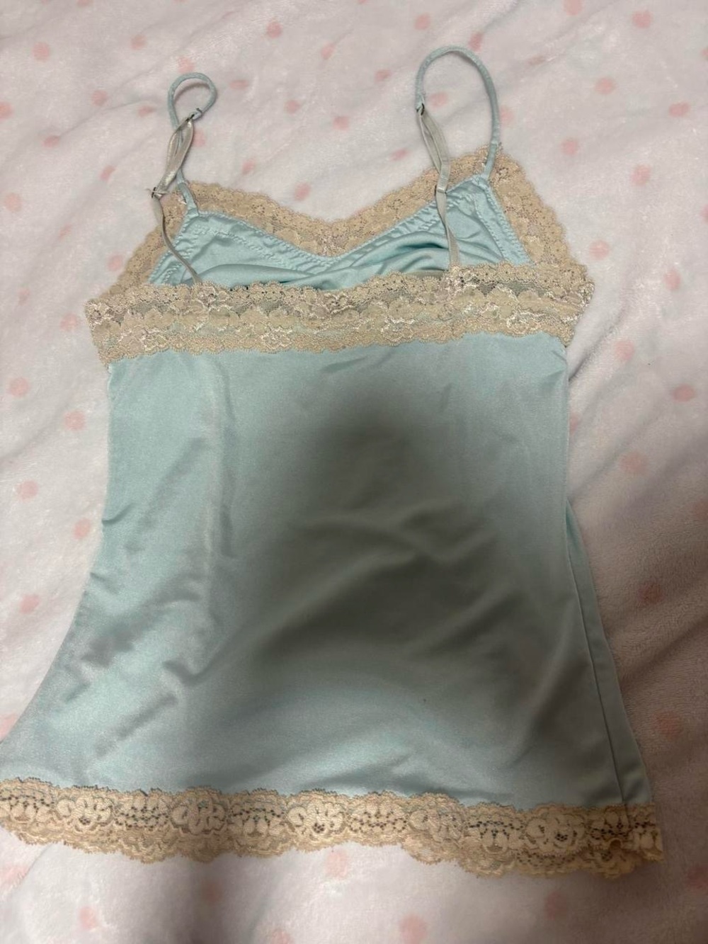 Satin Lace Cami in teal and cream - Picture 4 of 5